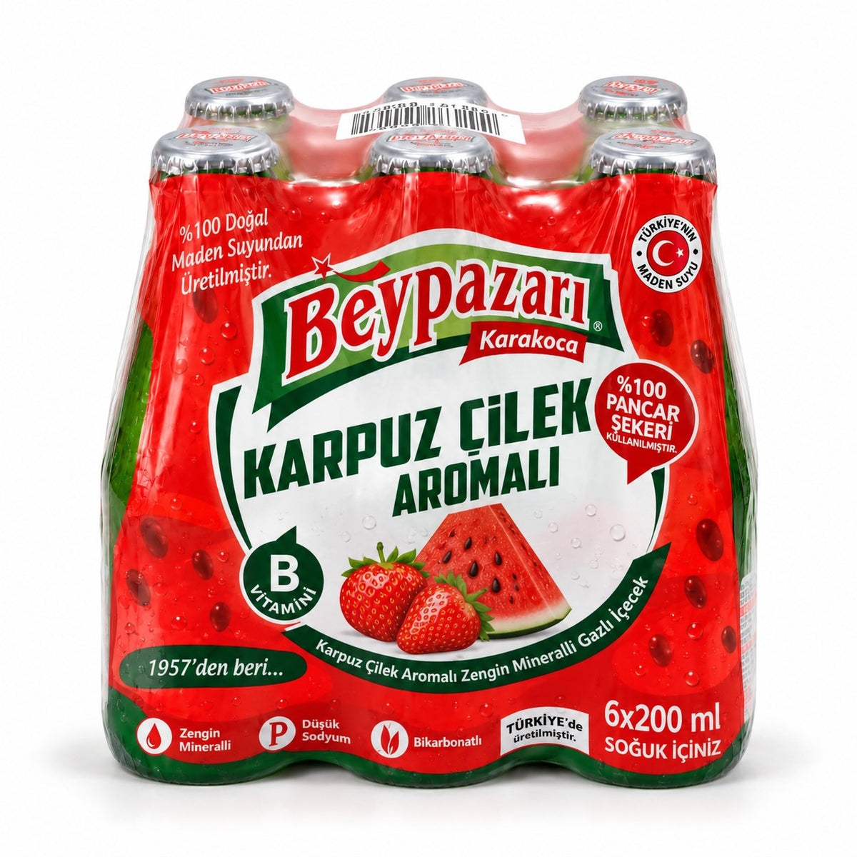 Beypazarı Soda all'anguria e fragola confezione da 6 1000 ml